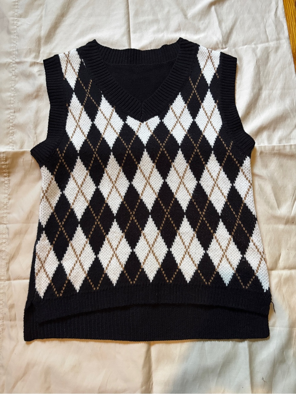Black Knit Argyle V-Neck Sweater Vest